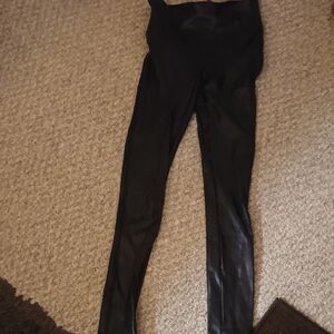 SPANX Black Leggings with Faux Leather Detail